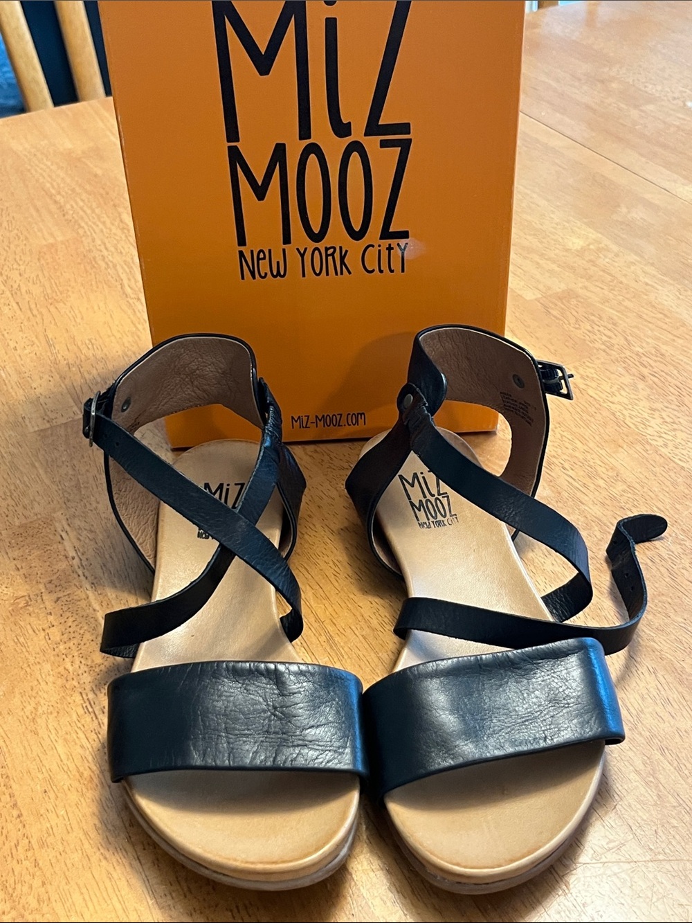Miz Mooz Black Leather Crisscross Ankle Strap Sandals